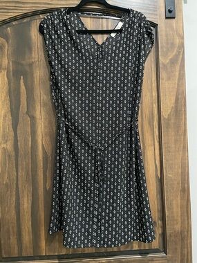 LOFT Black Midi Dress with White Teardrop Print